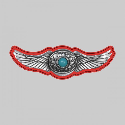 Aile turquoise – sur rondelle de cuir rouge