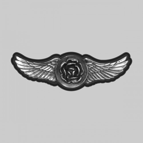 Flügel Rose – auf schwarzer Lederscheibe