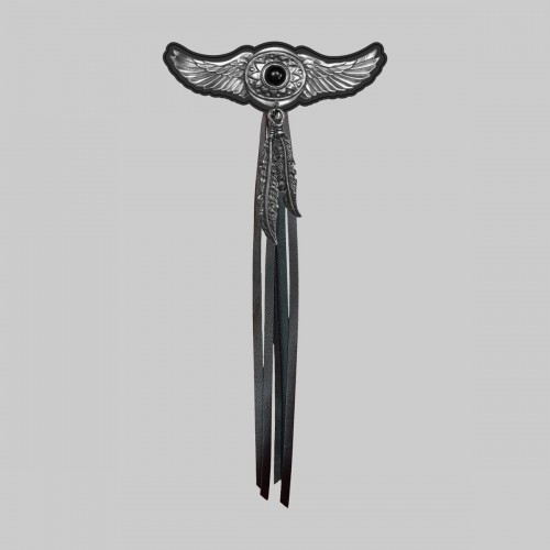 Aile onyx, plumes et franges – rondelle noire, franges noires