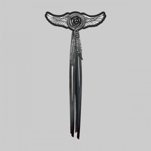 Aile rose, plumes et franges – rondelle noire, franges noires