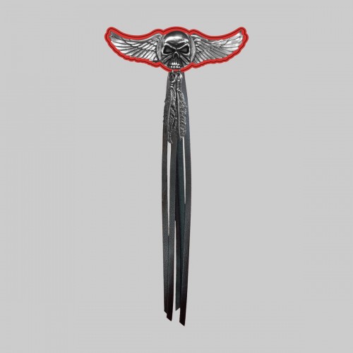 Skull wings, feathers and fringes – red washer, black fringes