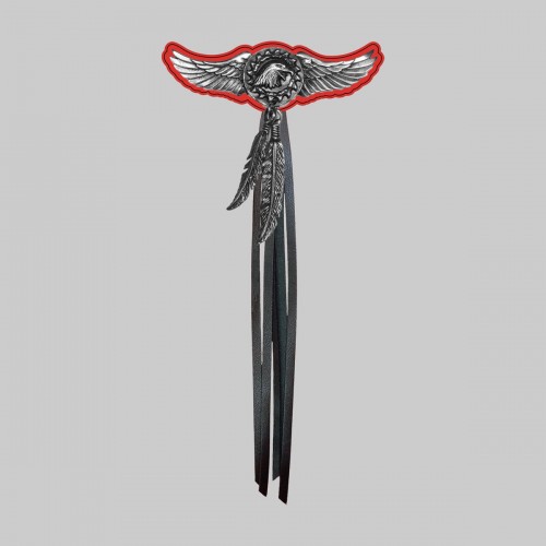 Aile aigle, plumes et franges – rondelle rouge, franges noires