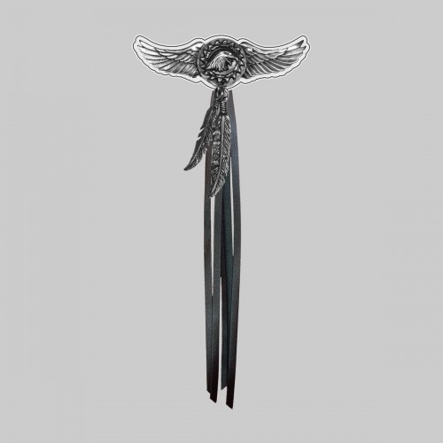 Aile aigle, plumes et franges – rondelle blanche, franges noires