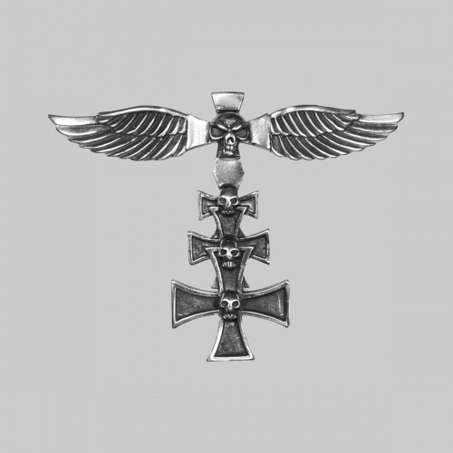 Tête de mort ailée et croix de Malte – motif à riveter en étain, sans rondelle