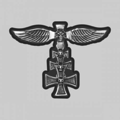 Tête de mort ailée et croix de Malte – sur rondelle de cuir noire