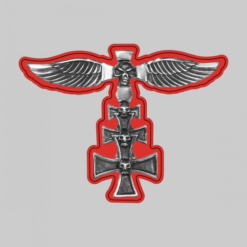 Tête de mort ailée et croix de Malte – sur rondelle de cuir rouge