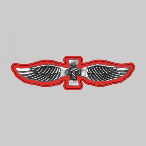 Winged skull bar – on a red leather washer