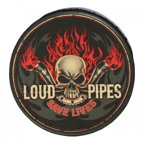Skull “Loud Pipes Save Lives” Small Leather Patch